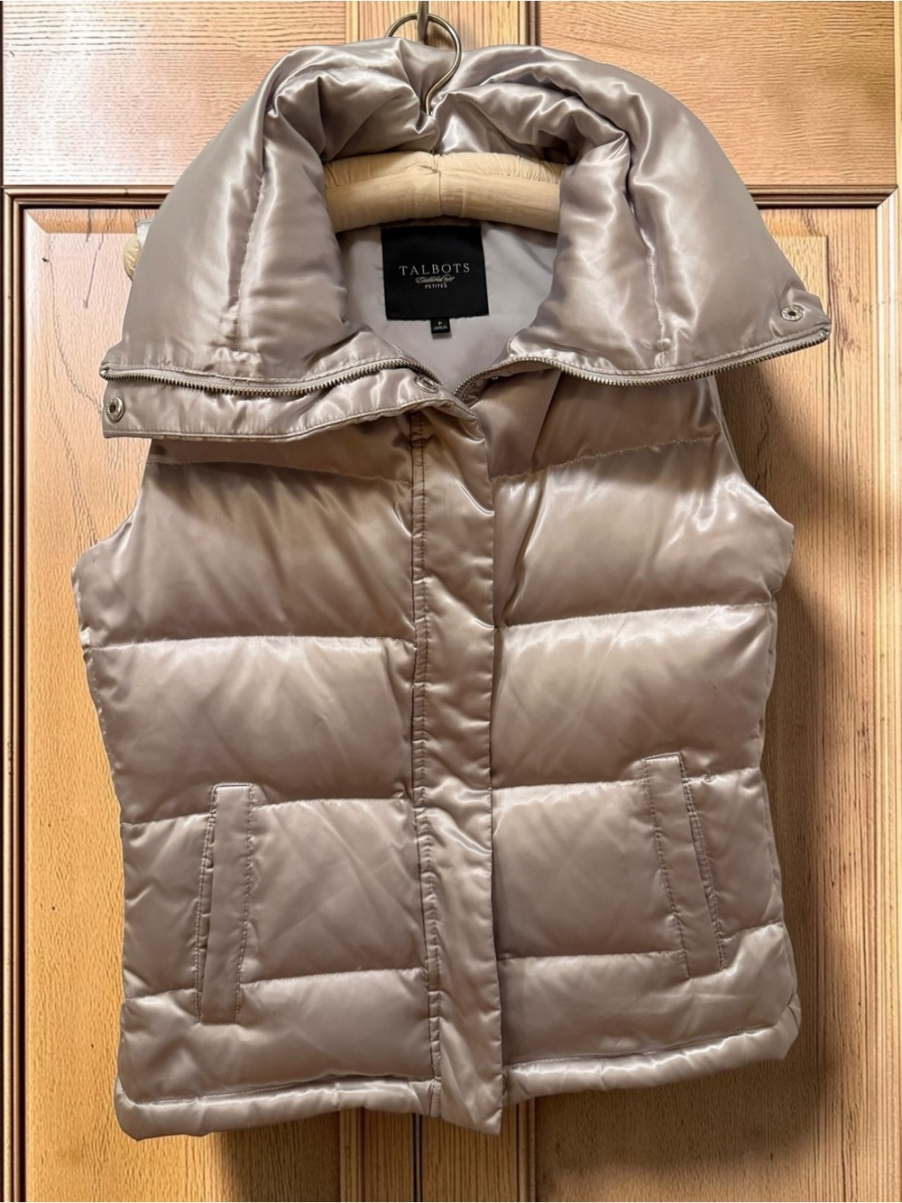 Talbots Shiny Silver Quilted Puffer Vest Size Petite